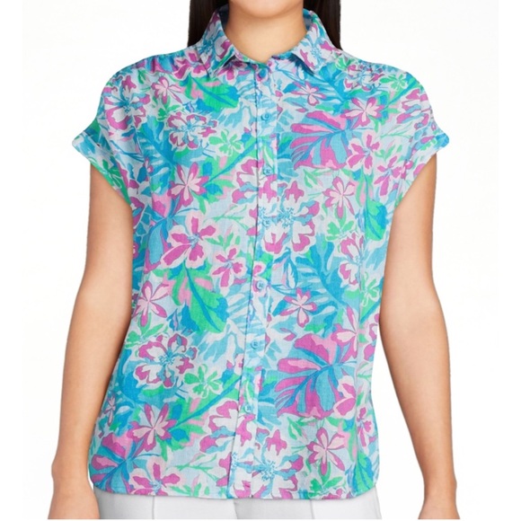 Time and Tru Tops - Time and Tru Women's Roll Cuff Button-Down Shirt